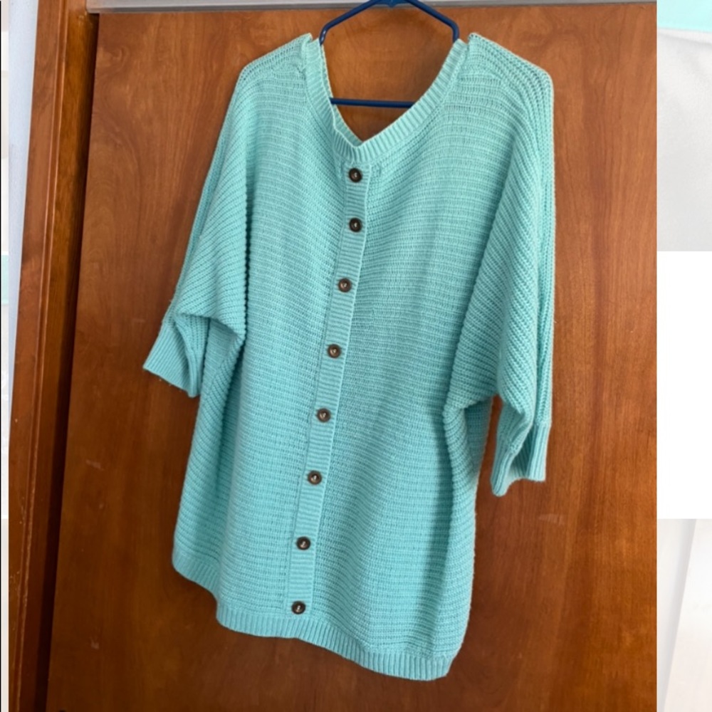 Pastel teal lightweight 3/4 sleeve sweater